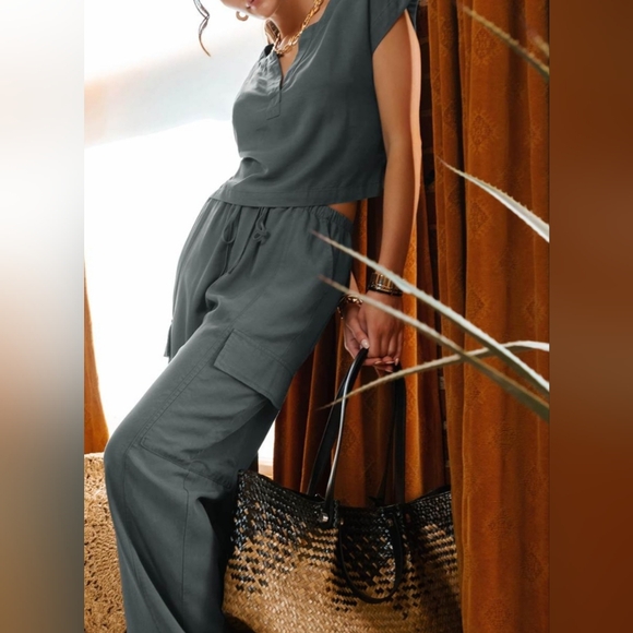 #628 🛑45 S,L Boho Fabulous High Waist Drawstring Cargo Pants - Picture 9 of 12